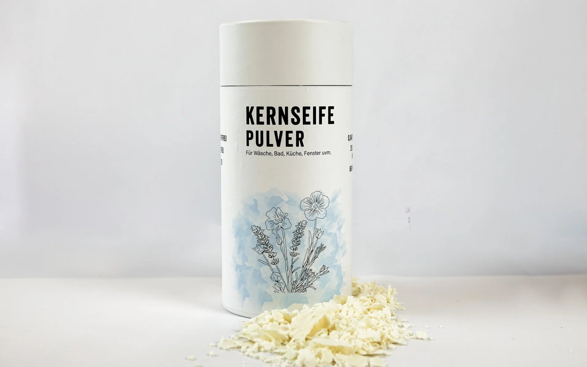 Kernseife Flocken in weißer Pappdose